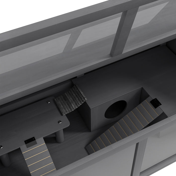 Wooden Hamster Habitat with Suspension Bridge - Small Animal Cage for Gerbils, Mice, Openable Top, 85x45x44cm, Grey - Perfect Home for Your Petite Pet