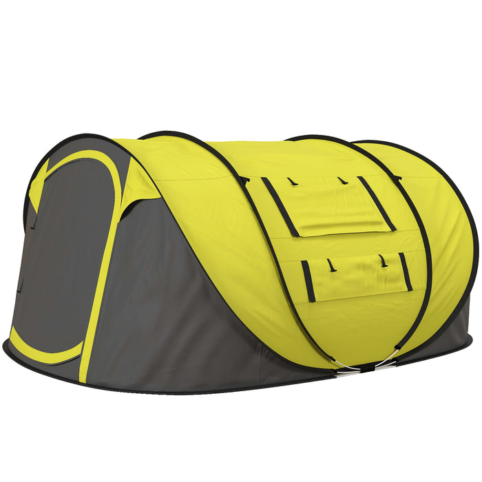 4-5 Person Pop-up Camping Tent - Waterproof Family Shelter with Mesh and PVC Windows - Ideal for Outdoor Adventures and Group Trips, Yellow