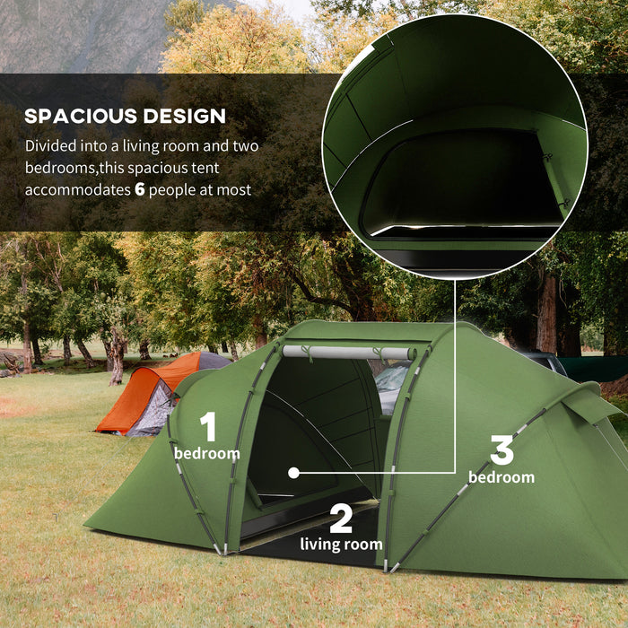 Camping Tent for 4-6 People - Dual Bedroom, UV-Protected Sun Shelter Tunnel Design - Ideal for Family Hiking and Outdoor Adventures