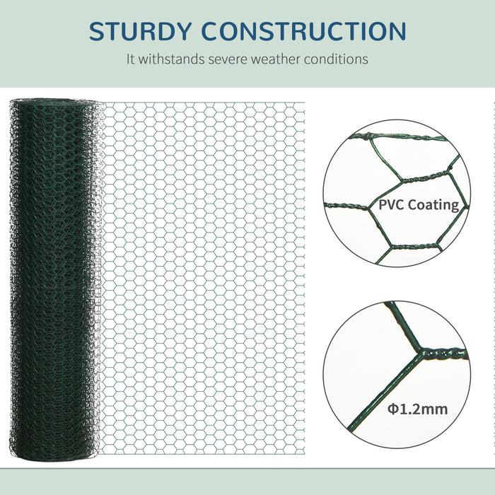 Foldable 1m x 25m PVC-Coated Chicken Wire Mesh - Durable Welded Garden Fencing Roll with Poultry Netting - Ideal for Rabbits, Ducks, Geese Protection in Dark Green