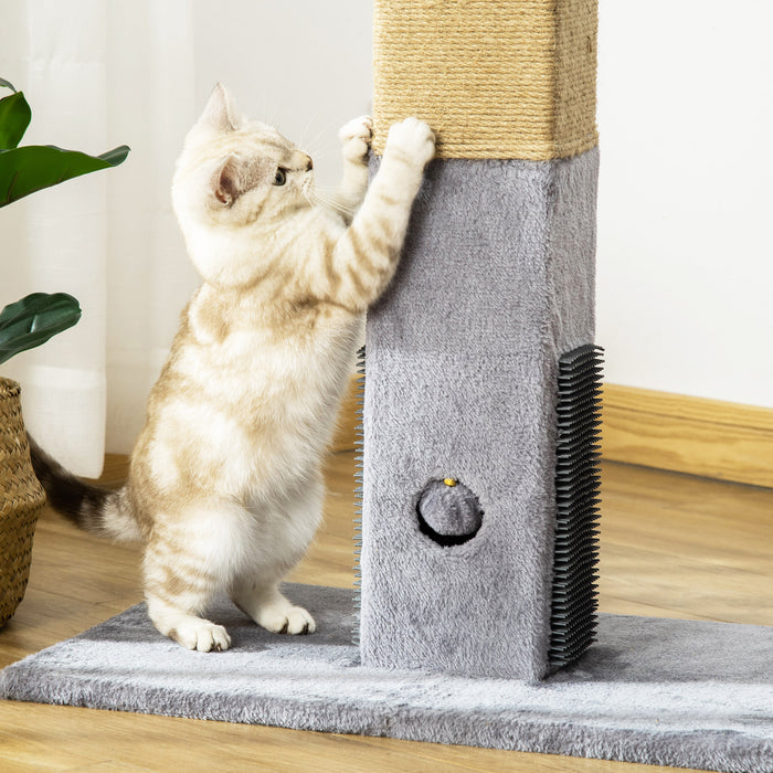 79cm Jute Cat Scratching Post - Climber Tree Activity Center with Carpeted Base and Dangling Ball, Grey - Perfect for Feline Scratching and Playtime Needs