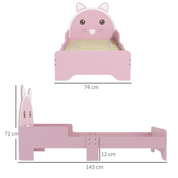 Kids Cat Design Toddler Bed - Sturdy Bedroom Furniture with Guardrails, 143cm Length, Fits 3-6 Year Olds - Adorable Pink Cat Themed Bed for Children