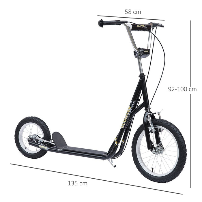 Teen Scooter with Rubber Wheels - Adjustable Handlebar, Front & Rear Dual Brakes, and Kickstand - Ideal for Kids 5+ Years, Black