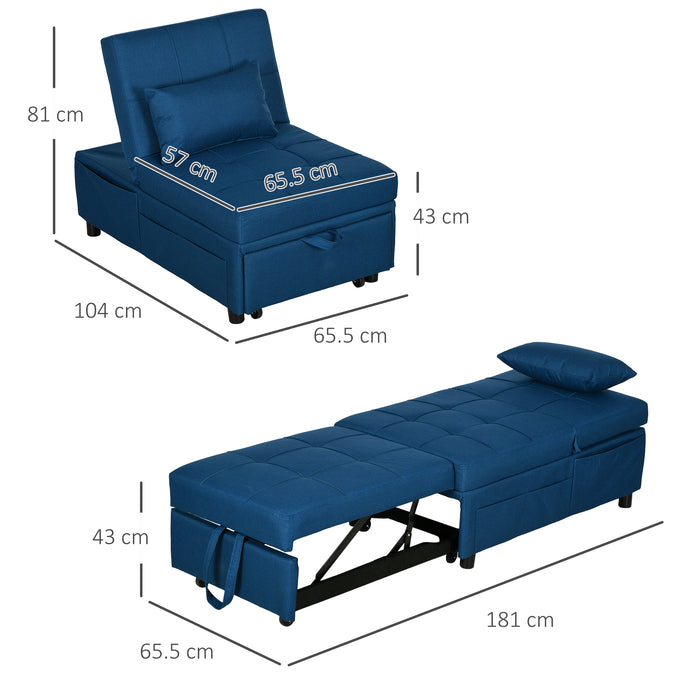 3-in-1 Multi-Functional Sleeper Chair Bed with Padding Seat - Convertible Chair to Bed Recliner, Adjustable Backrest & Wheels, Includes Pillow - Space-Saving Solution for Guests or Small Spaces