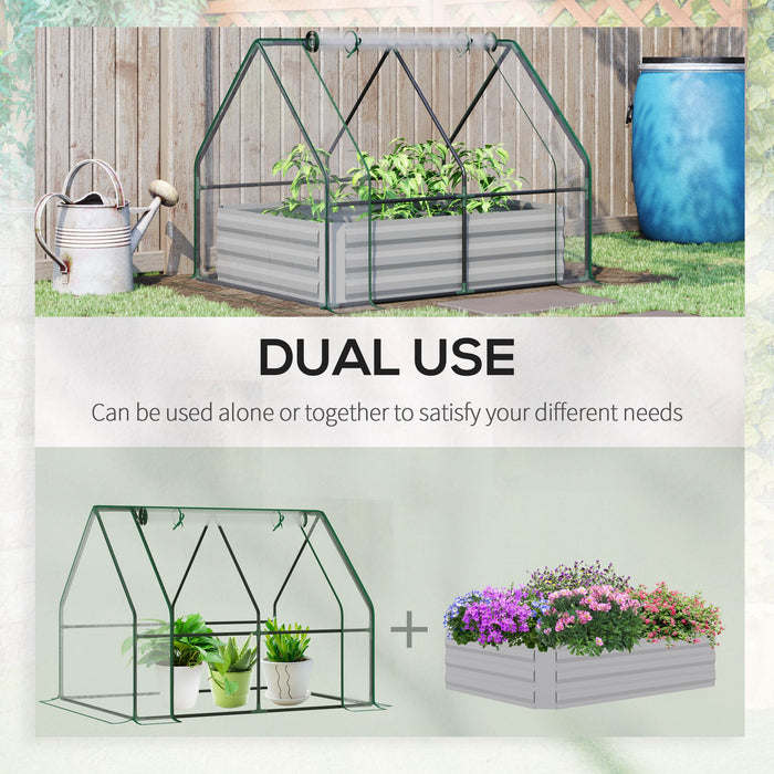Steel Raised Garden Bed with Greenhouse - Durable Planter Box with Protective Plastic Cover and Ventilated Roll Up Window - Ideal for Cultivating Flowers and Vegetables, Size 127 x 95 x 92cm