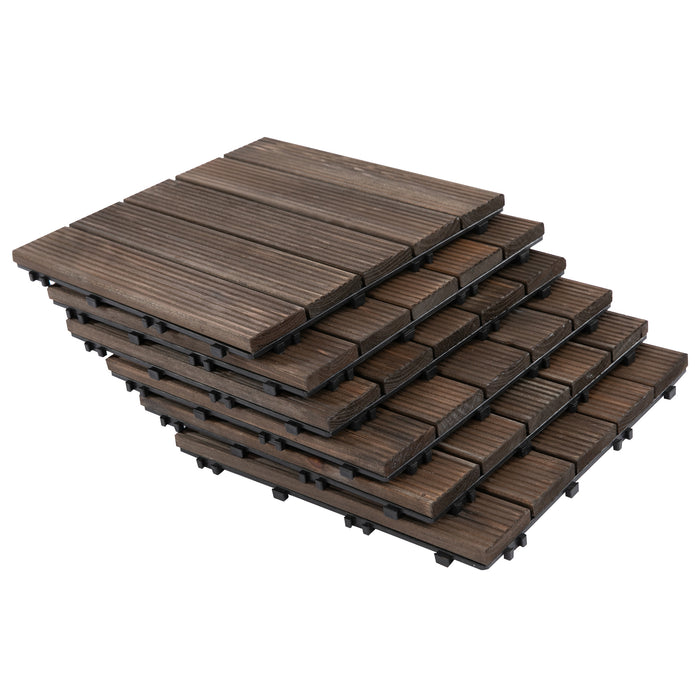 27-Piece Solid Wood Deck Tiles - Interlocking Patio and Balcony Flooring Set with Black Finish, 30x30cm Each - Ideal for Roof Terraces and Hot Tub Surrounds