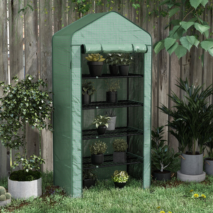 5-Tier Wide Mini Greenhouse with Sturdy PE Cover - Portable Indoor/Outdoor Gardening Shelter with Roll-up Zippered Door and Metal Wire Shelves - Ideal for Small Spaces and Plant Protection (193x90x49cm, Green)