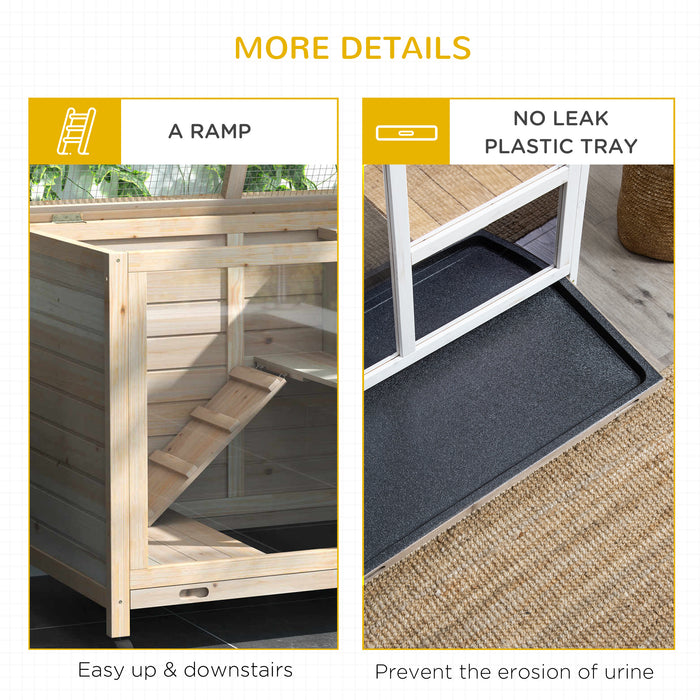 Wooden Rabbit Hutch with Wheels and Pull-Out Tray - Small Animal Enclosure for Guinea Pigs and Bunnies, Openable Roof Design - 91.5 x 53.3 x 73 cm Ideal for Pet Comfort and Easy Cleaning