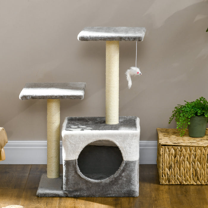 Cat Tower with Durable Sisal Scratching Posts - Plush Condo & Comfy Perches, Playful Toy Mouse Included - Ideal for Kittens and Adult Cats to Climb, Scratch & Lounge