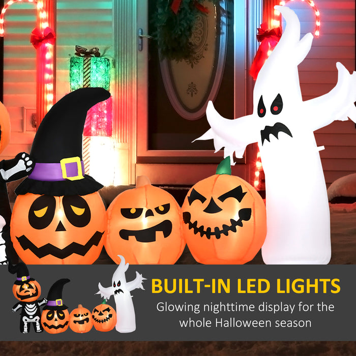 8.5ft Inflatable Halloween Decoration with Skeleton, Pumpkin Ghost & White Ghost - LED-Lit Blow-Up Outdoor Display with Three Pumpkins - Fast Next Day Delivery for Last-Minute Festive Decor