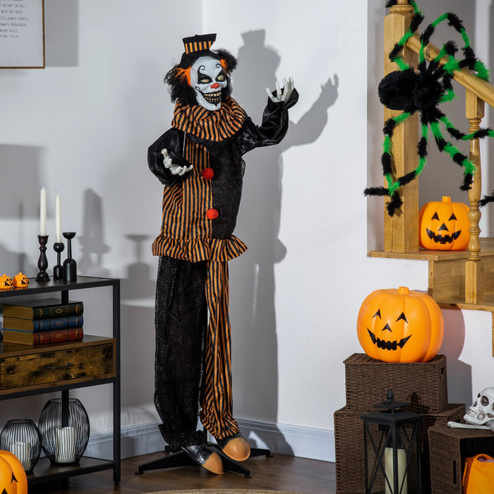Life-Size 67" Animated Talking Circus Clown - Outdoor Halloween Decoration with Light-Up Eyes and Laughter Sounds - Spooky Entertainment for Haunted House and Trick-or-Treaters