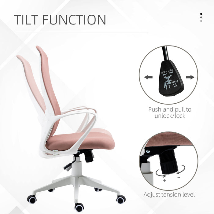 High-Back Ergonomic Office Seating - Comfortable Desk Chair with Armrests and Tilt Feature, Height Adjustable - Ideal for Extended Work Sessions, Supportive Pink Chair