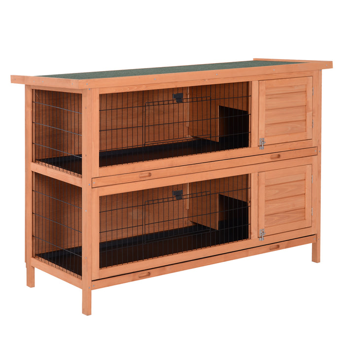 Double Decker 4FT Rabbit Hutch - Guinea Pig Cage with Leak-Proof Trays, Orange - Ideal for Outdoor Pet Shelter and Care
