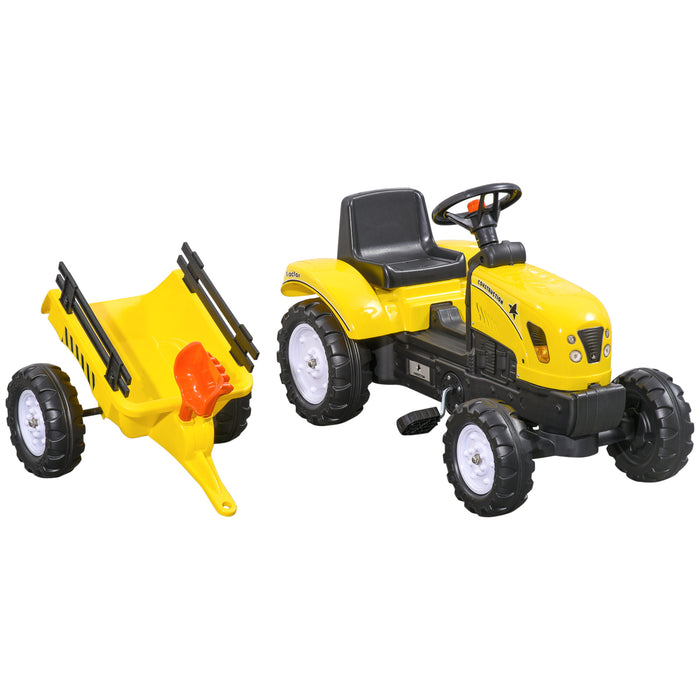 Pedal-Powered Go Kart Tractor with Attachable Shovel and Rake - Four-Wheeled Outdoor Ride-On Toy for Kids - Fun Yard Work and Play Vehicle for Children