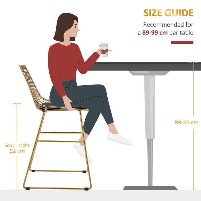 Modern Gold Wire Metal Bar Stools, Set of 2 - Counter Height Chairs for Kitchen and Bar - Stylish Seating Solution for Home Entertainment Areas