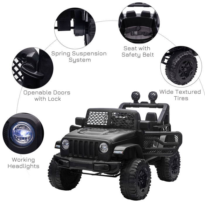 Kids Electric Ride On Off-road Car Truck with Parental Remote Control - 12V Battery-Powered with 2 Motors, Horn, Lights - Ideal for 3-6 Years Old, Black