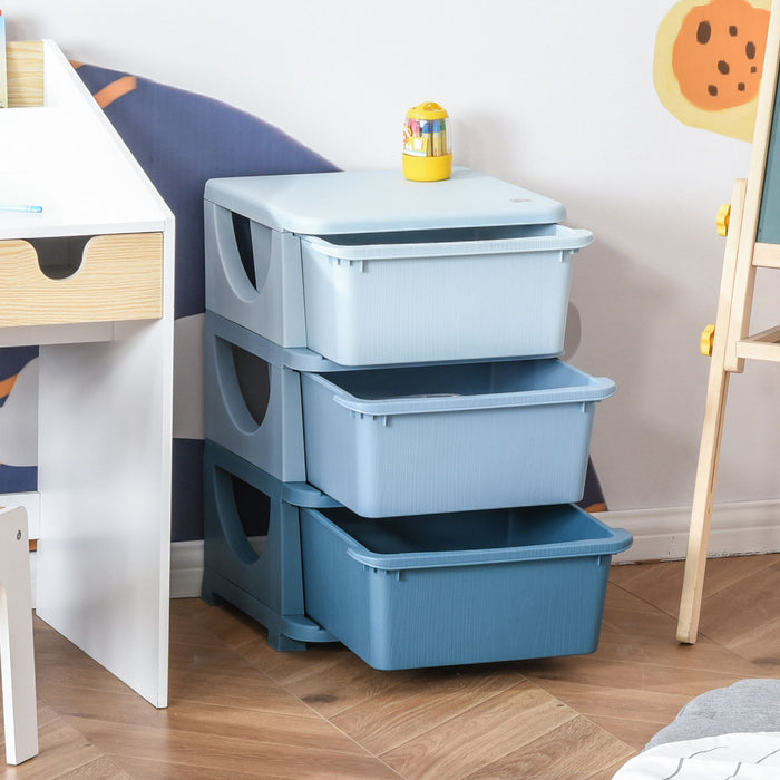 3-Tier Kids Storage Dresser - Vertical Chest with Drawers, Toy Organizer Tower - Ideal for Nursery, Playroom, and Kindergarten Spaces in Blue