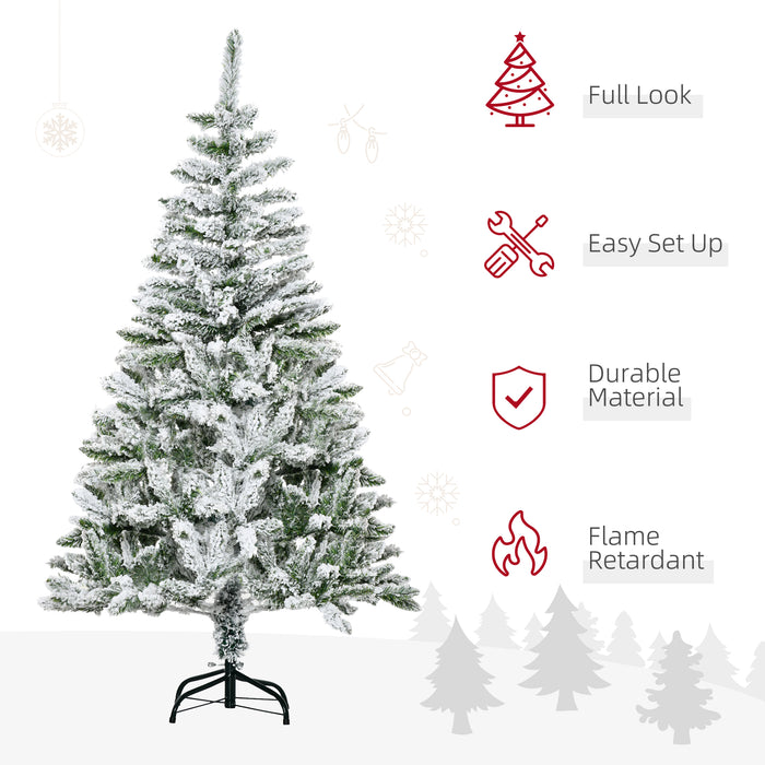 Snow Flocked Artificial Christmas Tree - 5 Ft Xmas Pine with 358 Realistic Branches & Steel Base - Ideal for Festive Holiday Decor & Easy Assembly