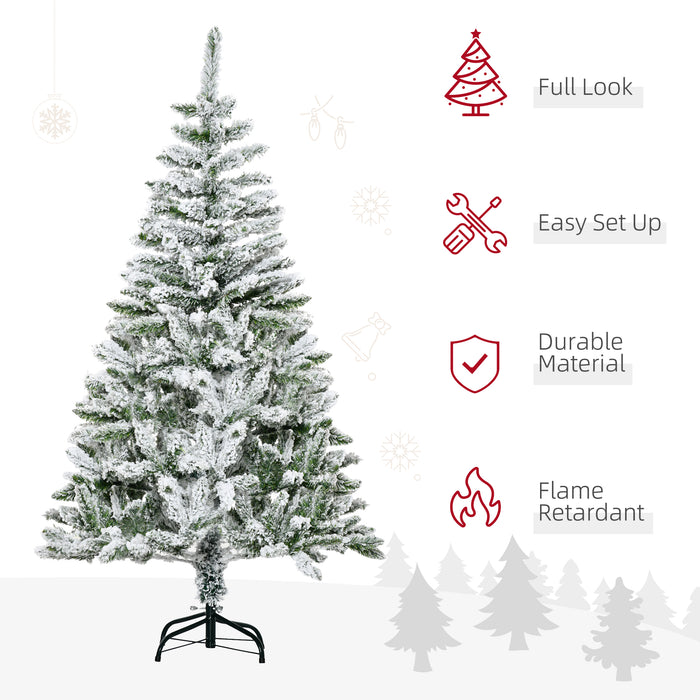 Snow Flocked Artificial Christmas Tree - 5 Ft Xmas Pine with 358 Realistic Branches & Steel Base - Ideal for Festive Holiday Decor & Easy Assembly