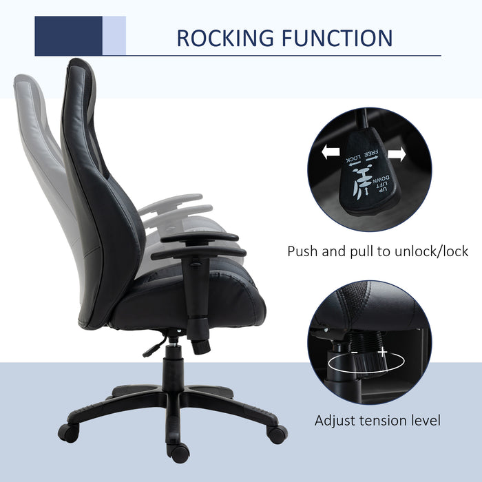 Executive Mesh & Faux Leather High Back Chair - Swivel Wheels, Height & Armrest Adjustable, Gaming Office Seat - Ideal for Gamers & Professionals