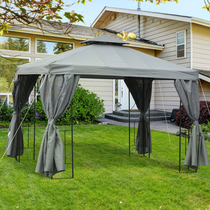 3 x 3 m Garden Metal Gazebo - Patio Wedding Party Marquee with Canopy, Shelter, and Sidewalls in Dark Grey - Ideal for Outdoor Celebrations and Gatherings