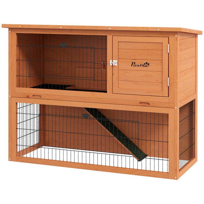 Antiseptic Wooden Rabbit Hutch with Spacious 2-Tier Design - Safe Outdoor Shelter and Run for Small Animals, 92cm - Ideal Home for Pet Rabbits and Small Pets, Vibrant Orange