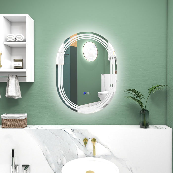 LED Illuminated Bathroom Mirror - 700x500mm Anti-Fog Makeup Mirror with Touch Switch - Suitable for Vertical or Horizontal Mounting