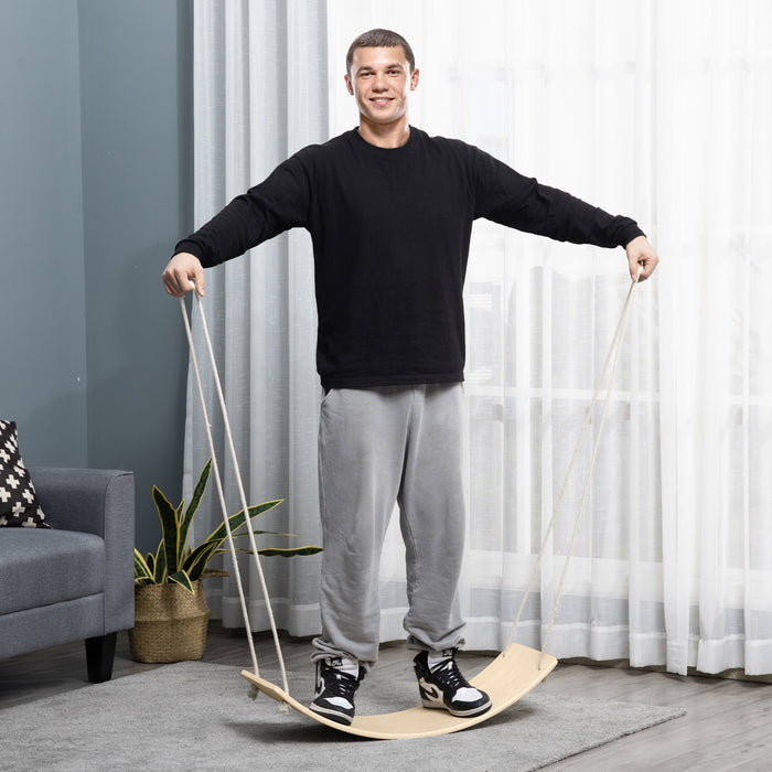 Wooden Balance Wobble Board with Ropes - Full Body Workout Stability Trainer - Versatile Exercise Equipment for Kids and Adults