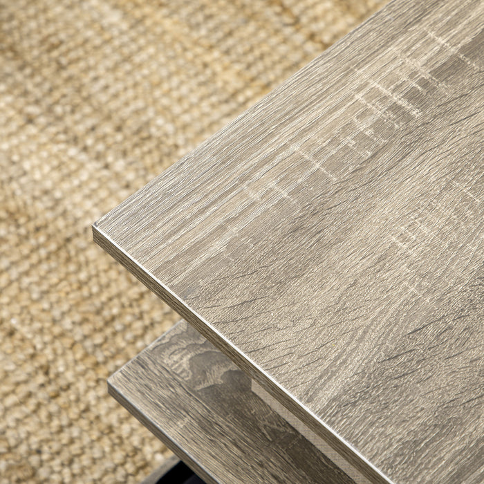 Modern Grey Square Coffee Table - Living Room Cocktail Furniture with Multiple Storage Shelves - Stylish Space-Saving Design for Contemporary Homes