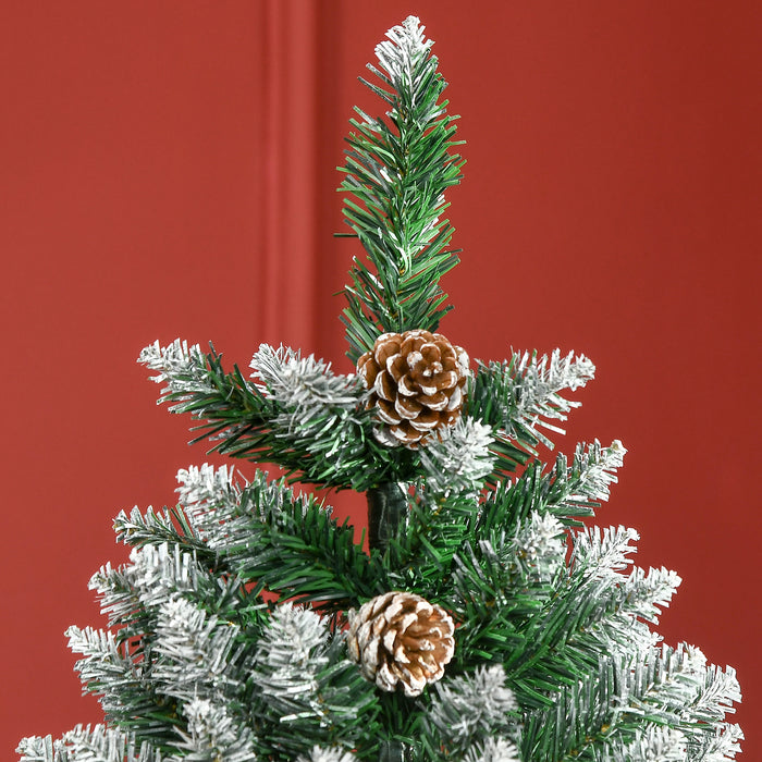 Snow Flocked Artificial Christmas Tree - 6ft with Realistic Branches, Pine Cones, Indoor Festive Decor - Perfect Green and White Holiday Centerpiece