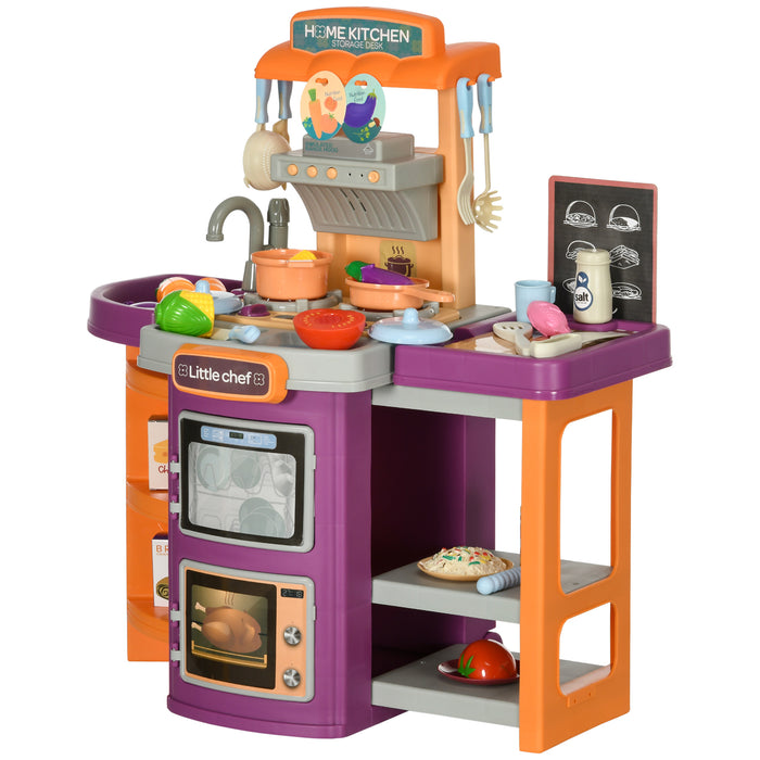 Kids Play Kitchen Set - 49-Piece Pretend Cooking Trolley with Sound, Light & Water Features - Ideal for Creative & Imaginative Playtime