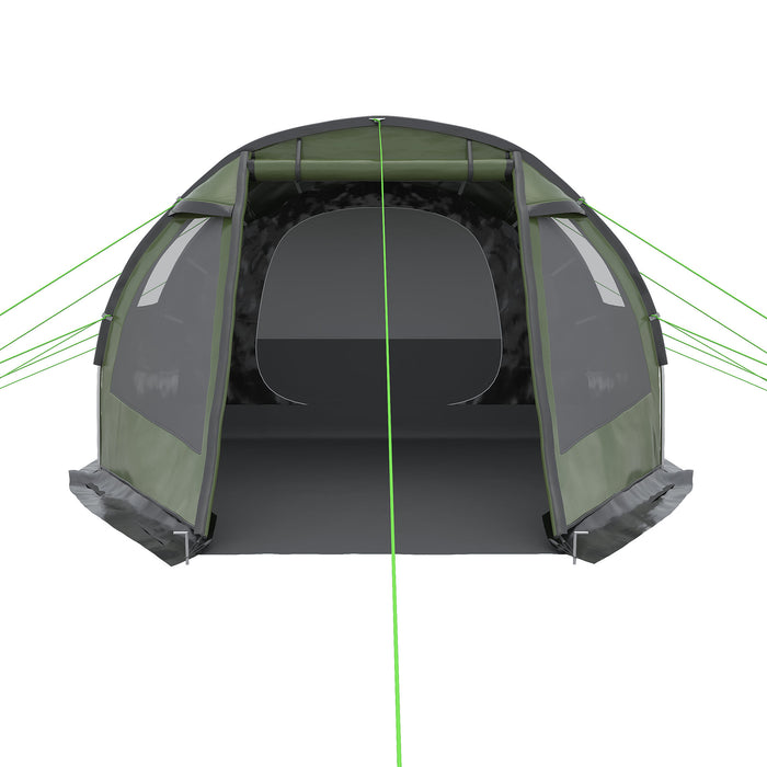 3-4 Person Two Room Tunnel Tent - Spacious Camping Shelter with Windows and Covers - Ideal for Fishing, Hiking, and Outdoor Sports, Includes Carry Bag, Green