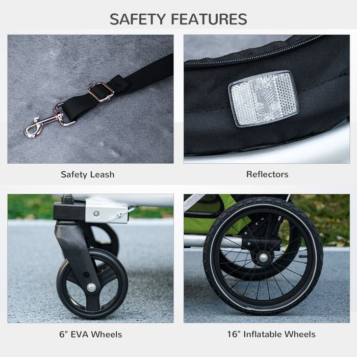 Foldable 2-in-1 Aluminium Dog Bike Trailer & Pet Stroller - Ideal for Medium-Sized Dogs, Green - Versatile Travel Solution for Pet Owners