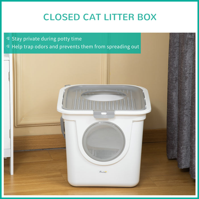Enclosed Cat Litter Box with Scoop - Pet Toilet for Kittens with Front Entrance and Top Exit - Ideal for Odor Control and Privacy
