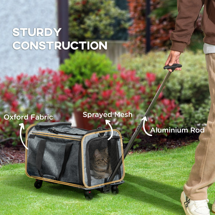 4-in-1 Portable Pet Carrier with Wheels - Telescopic Handle, Foldable Design for Cats and Small Dogs - Ideal for Travel and Mobility Assistance for Pet Owners