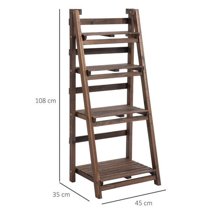 4-Tier Foldable Wooden Plant Shelf - Space-Saving Indoor/Outdoor Stand for Multiple Plant Pots - Ideal for Home & Garden Display, 45x35x108cm