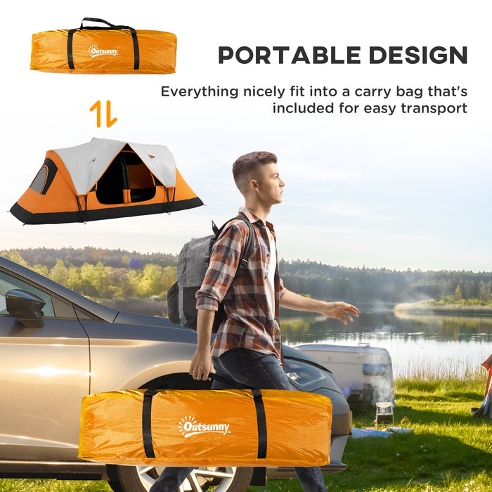 6-8 Person Camping Tent with 2000mm Waterproof Rainfly - Durable Outdoor Shelter with Carry Bag for Fishing, Hiking, Festivals - Spacious & Easy Setup in Orange