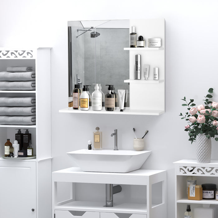 Modern Wall-Mounted Vanity Mirror with 3-Tier Storage - Integrated Shelves for Cosmetics and Toiletries Organization - Perfect for Contemporary Bathroom Decor and Makeup Application