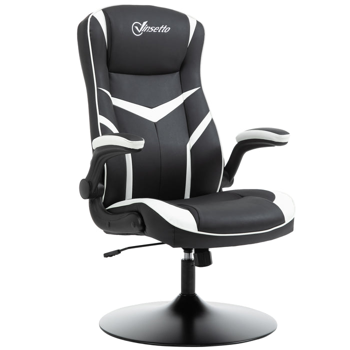 Ergonomic Gaming Chair - Adjustable Height Swivel Home Office Computer Desk Chair with Pedestal Base, Black & White PVC Leather - Comfortable Seating for Gamers and Professionals