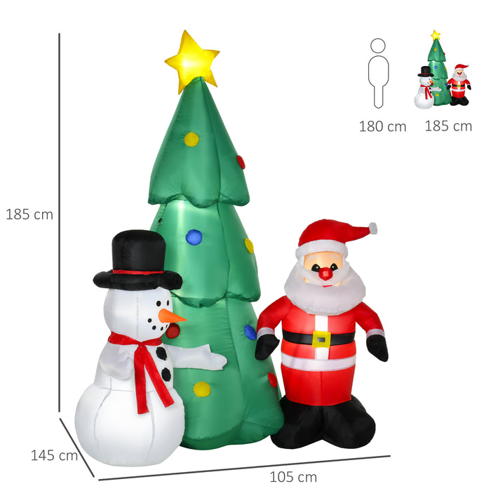 6ft Christmas Inflatable Decoration with Santa & Snowmen - LED Lighted Tree for Festive Yard Display - Ideal for Home, Garden, Lawn Parties and Outdoor Celebrations