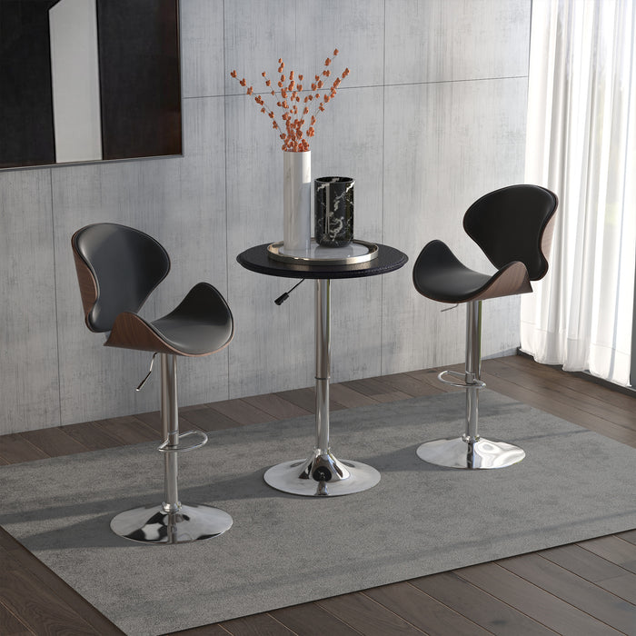 Adjustable Round Bistro Bar Table with Steel Base and PVC Leather Top - Sleek Design for Modern Home Kitchen Dining - Ideal Desk for Small Spaces and Entertaining Guests