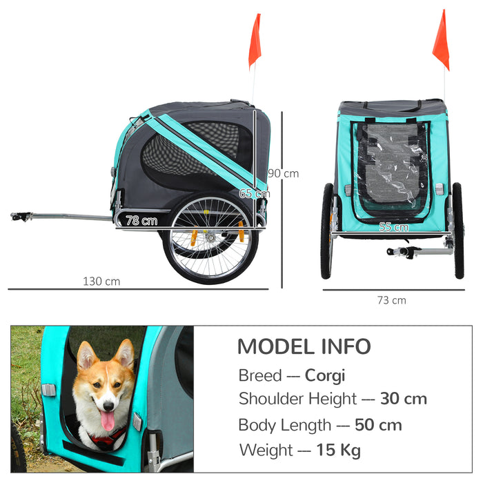 Folding Pet Bicycle Trailer - Steel Frame Dog Carrier with Jogger Stroller Option and Suspension System - Ideal for Active Pet Owners, Green & Grey Design