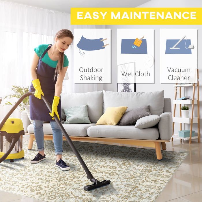 Floral Pattern Beige Rug - Decorative Area Carpet for Home Interiors, 150 x 80cm - Perfect Accent for Living Room, Bedroom, Dining Area