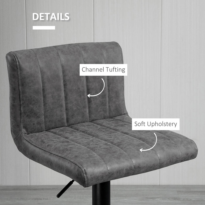 Adjustable Height Bar Chairs with Footrest, Set of 2 - PU Leather & Gas Lift Grey Bar Stools - Perfect for Home Dining & Entertainment Areas