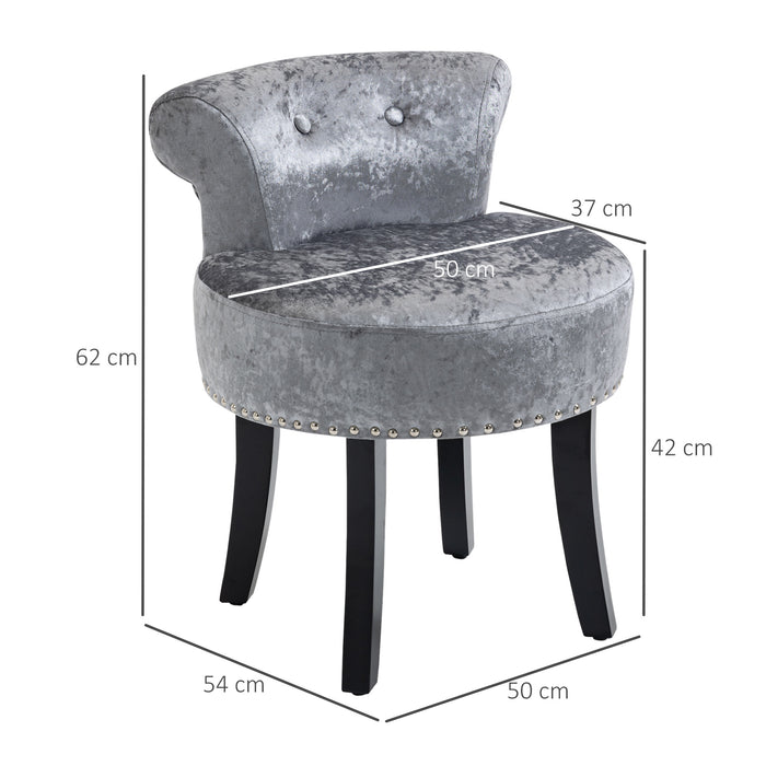 Velvet Makeup Seat with Rubber Wood Legs - Elegant Grey Dressing Table Stool for Living Room & Bedroom - Comfortable Ice Velvet Chair for Dressing Area
