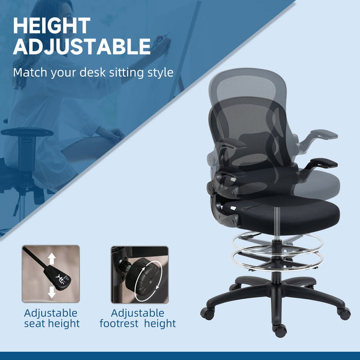 Ergonomic Standing Desk Chair with Adjustable Armrests and Lumbar Support - Includes Footrest Ring for Comfort - Ideal for Home Office and Standing Desks