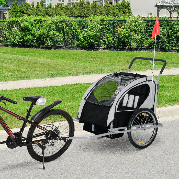 Collapsible 2-Seater Baby Bicycle Trailer with Pivot Wheel - Versatile Bike Accessory for Kids 18 Months and Up, Black and White Design - Convenient Transport Solution for Active Parents