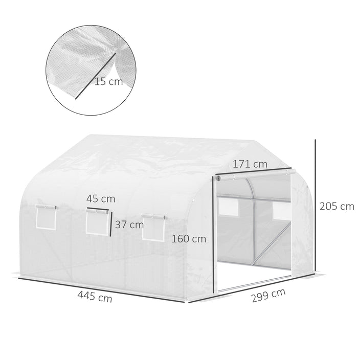 Walk-In Polytunnel Greenhouse 4.5x3x2m - Steel Frame Construction with Roll-Up Door and Windows | White Canopy - Ideal for Year-Round Gardening and Plant Protection