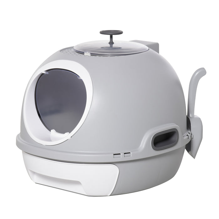Enclosed Cat Litter Box with Skylight and Scoop - Easy-Clean Drawer Design, Grey - Ideal for Indoor Pet Hygiene and Privacy