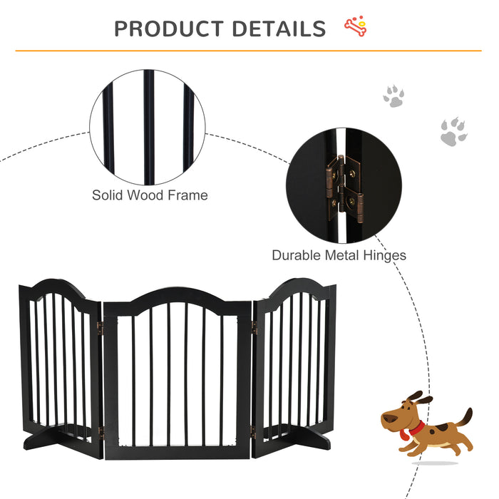 Foldable Wooden Dog Gate with Support Feet - Small Pet Fence Stepover Panel, Freestanding Safety Barrier - Ideal for House, Doorway, Stairs, in Black